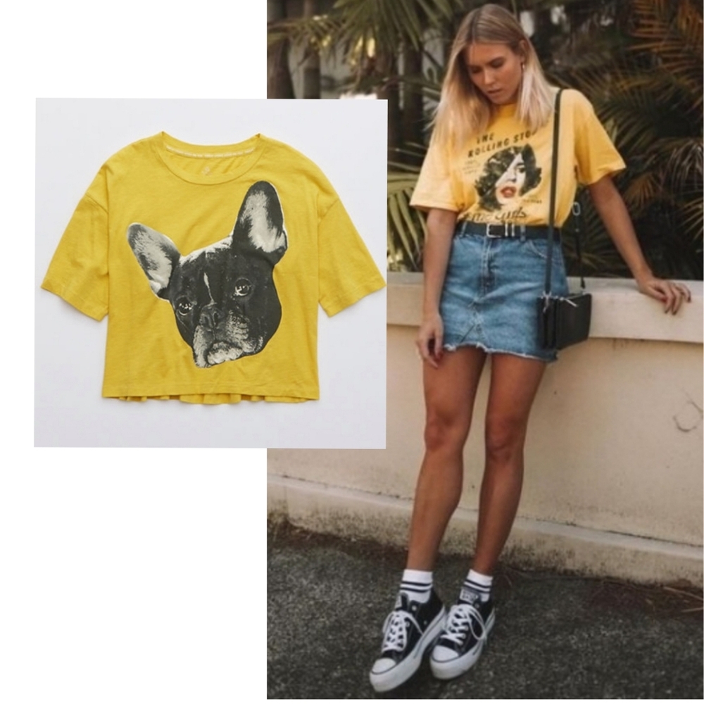 NWT Frenchy Cropped Graphic Tee Shirt Boxy Size M Oversized